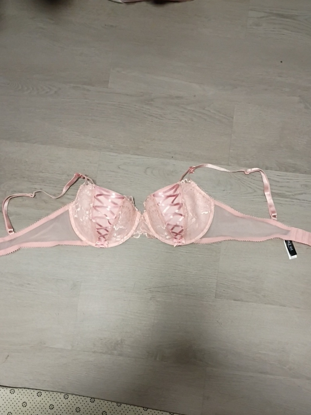 Adore Me Pink Satin Lace-Up Push-Up Bra